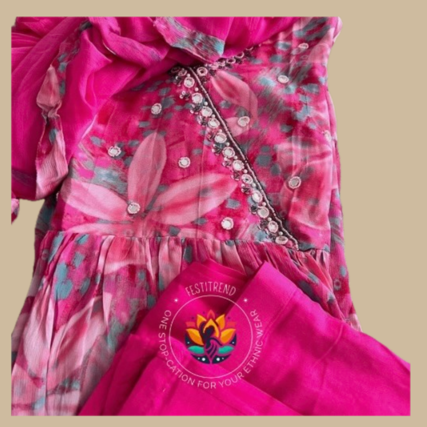 Pink Georgette 3-Piece Nyra Cut Set with High Slit