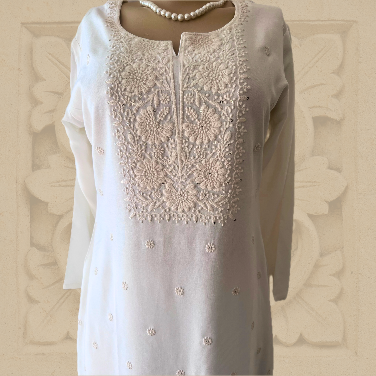 Rayon Minimalist Chikankari Tunic in Off White