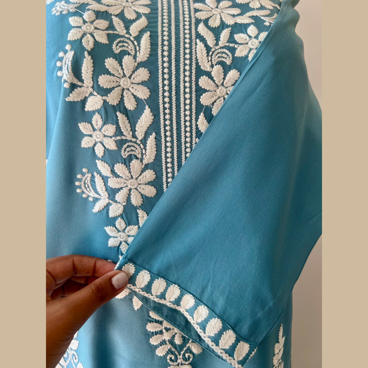 Premium Rayon Chikankari Kurti in blue with Contrast Hand Thread Embroidery