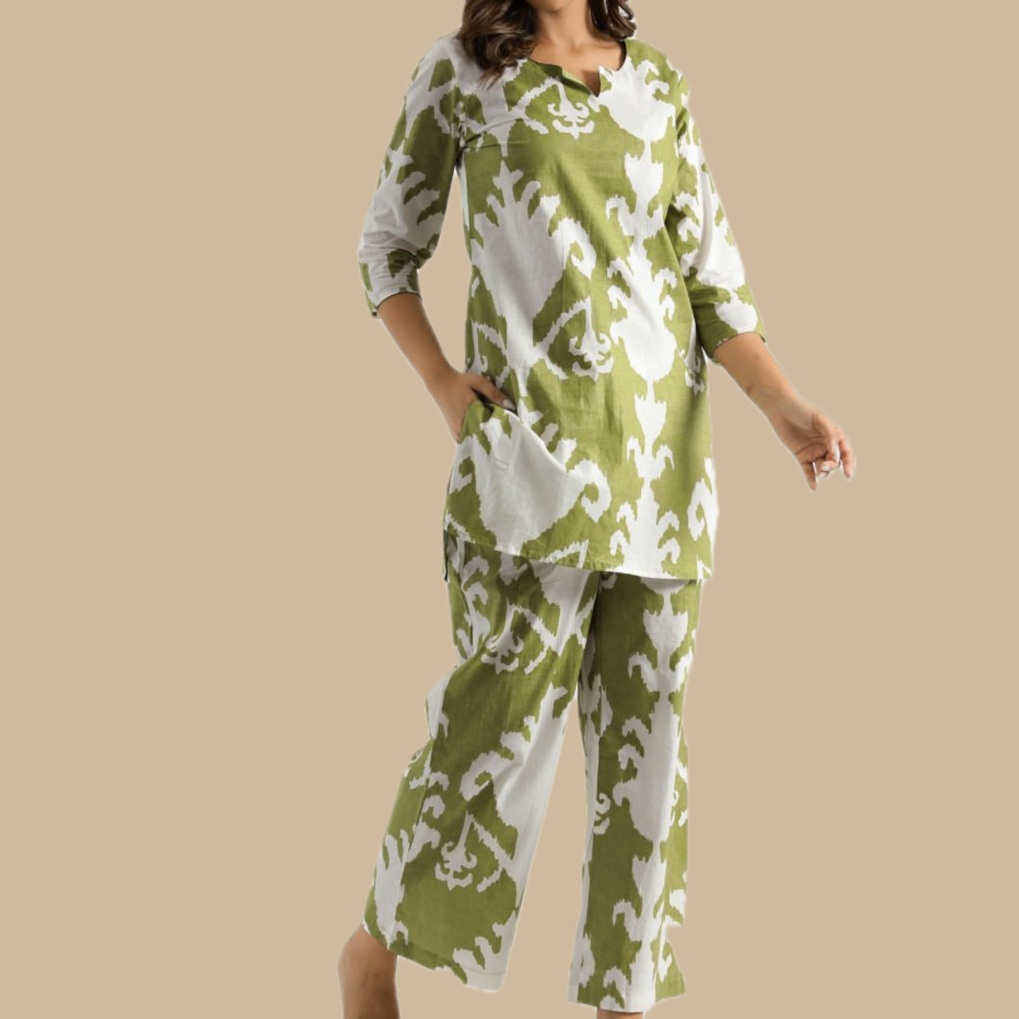 Cotton Rayon Blend Coord Set in Green