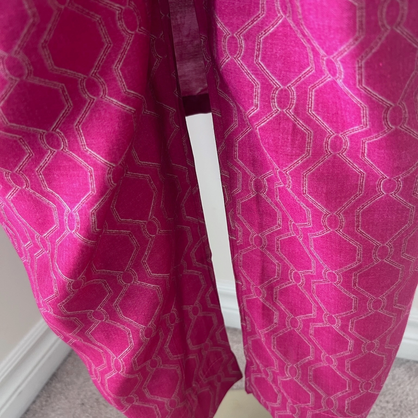 Cotton Blend 3-Piece Suit in Magenta with Intricate Gold Foil Motifs