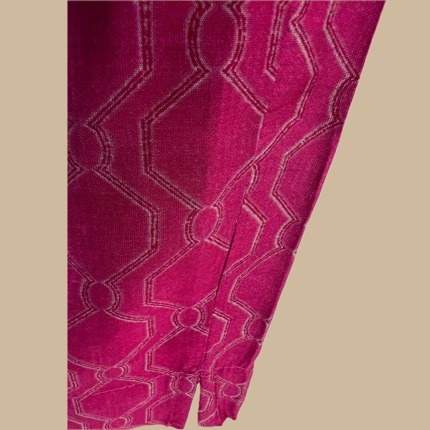 Cotton Blend 3-Piece Suit in Magenta with Intricate Gold Foil Motifs