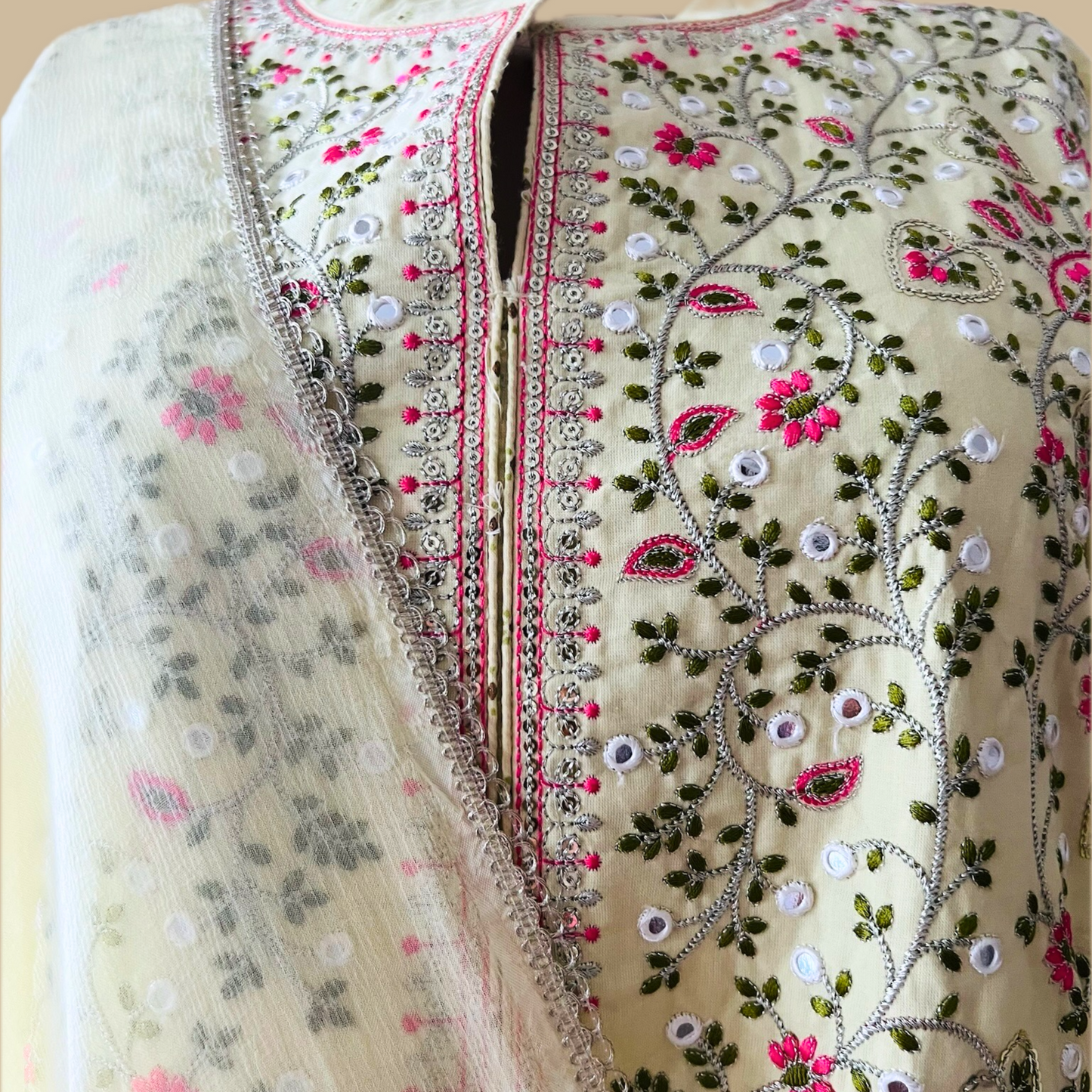 Cotton 3-Piece Anarkali Traditional Suit with Thread Work on Neck Yoke