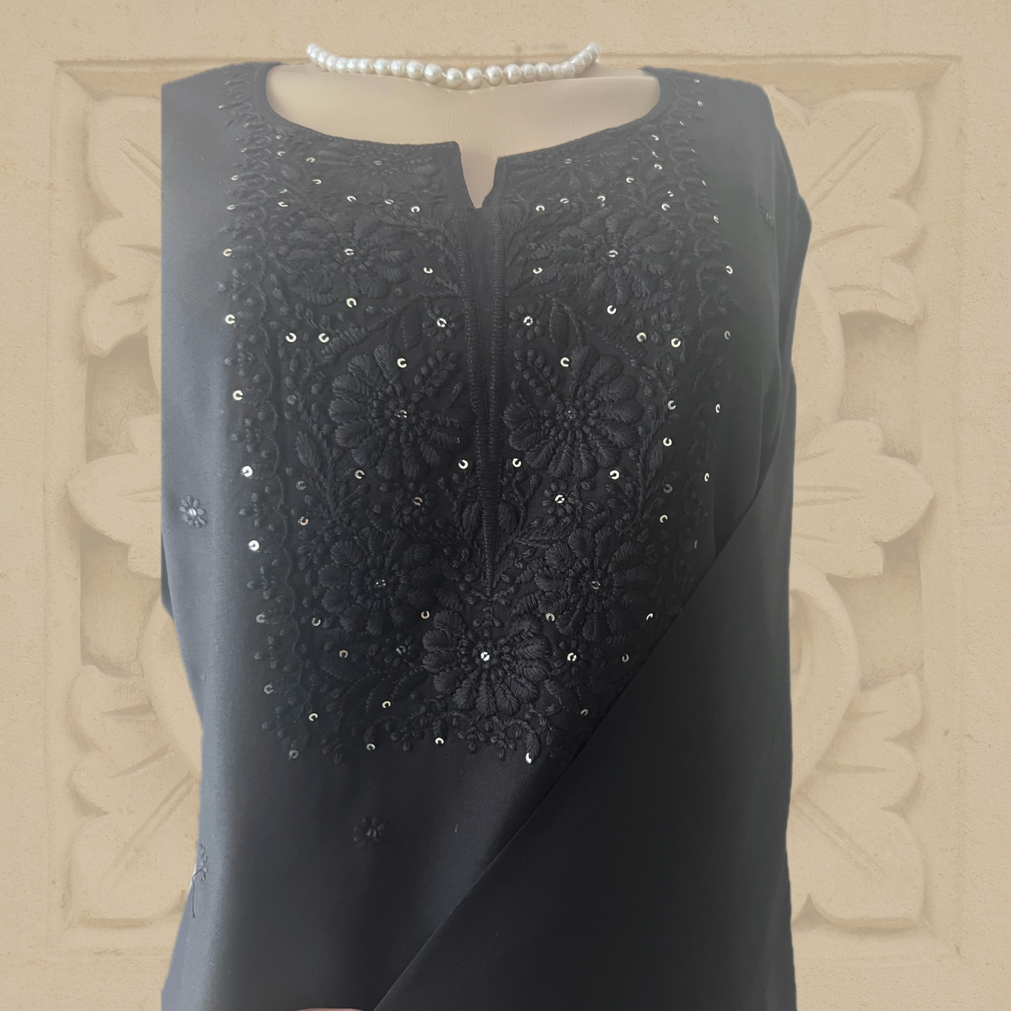Premium Rayon Hand Embroidered Chikankari Tunic with Minimal Sequin Work in Black