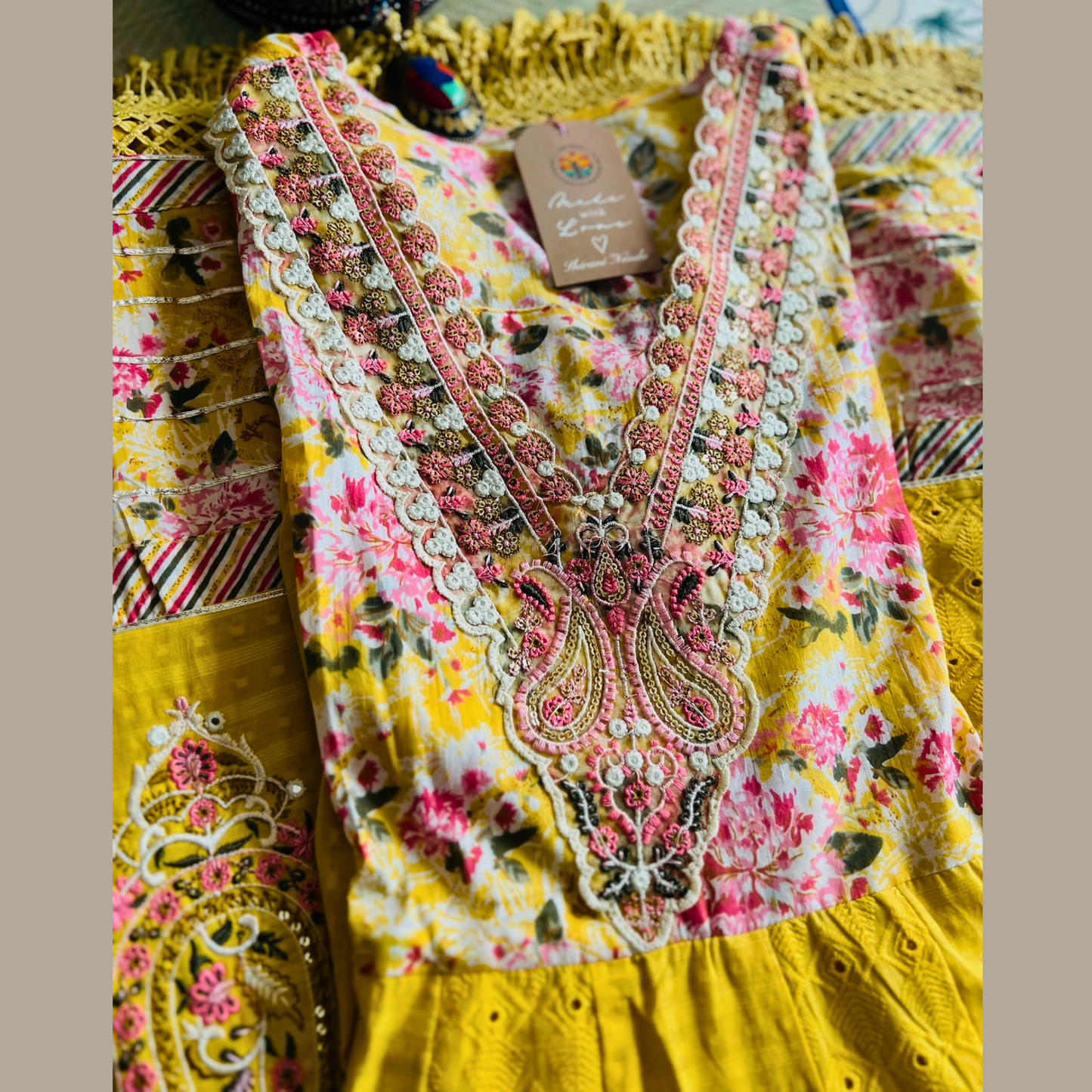 Vibrant Yellow Anarkali 3-Piece Suit with Intricate Embroidery