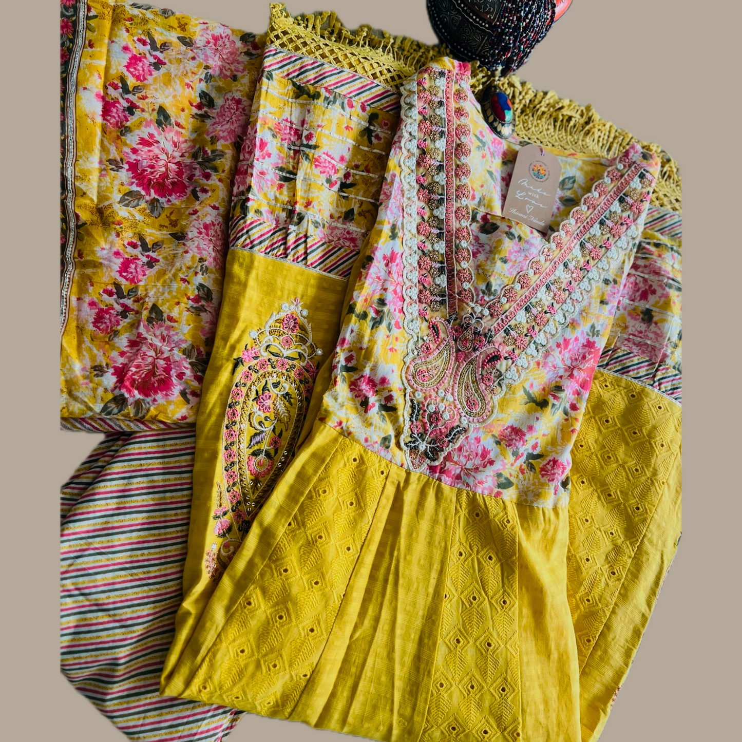 Vibrant Yellow Anarkali 3-Piece Suit with Intricate Embroidery