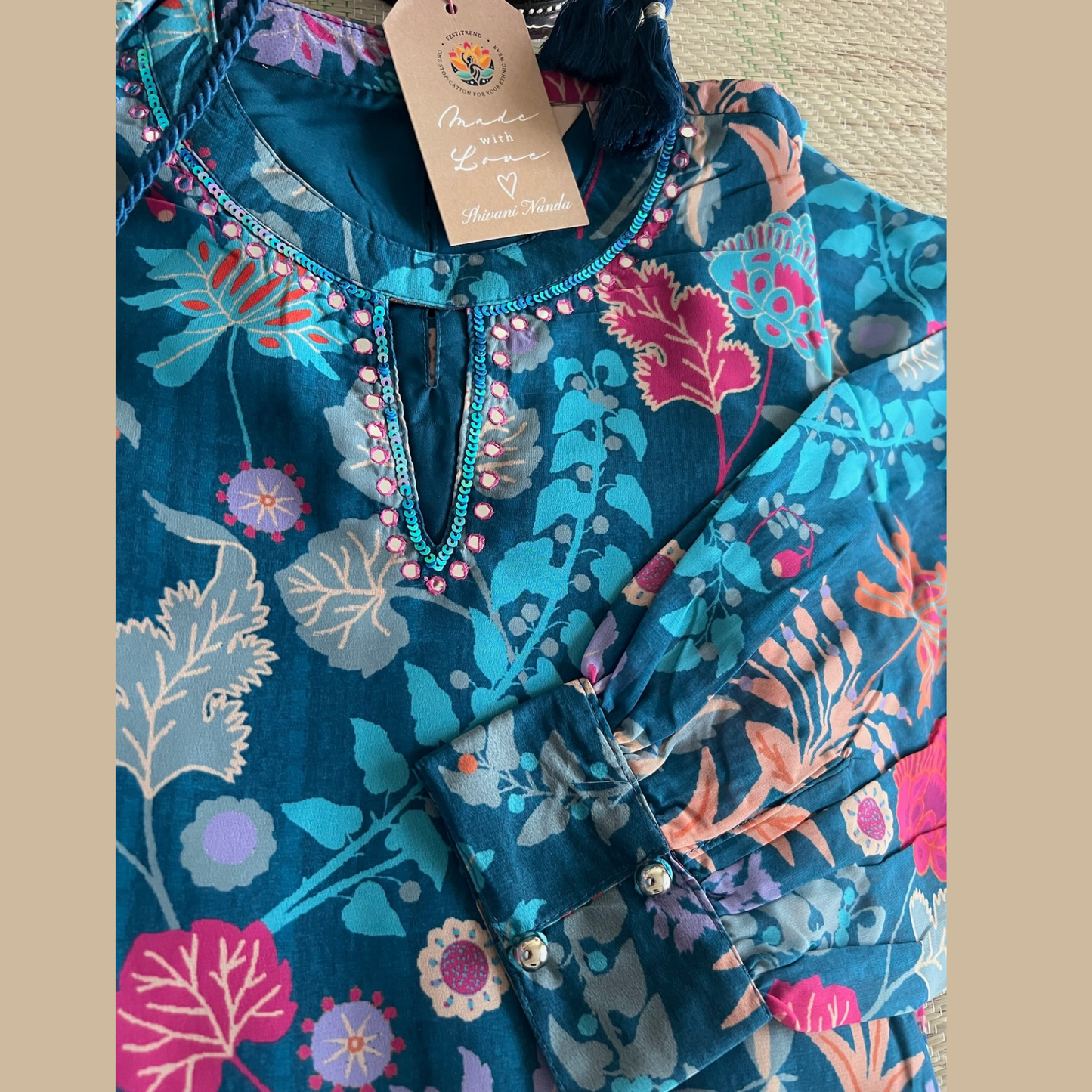 Georgette Boho Dress in Blue Floral Print