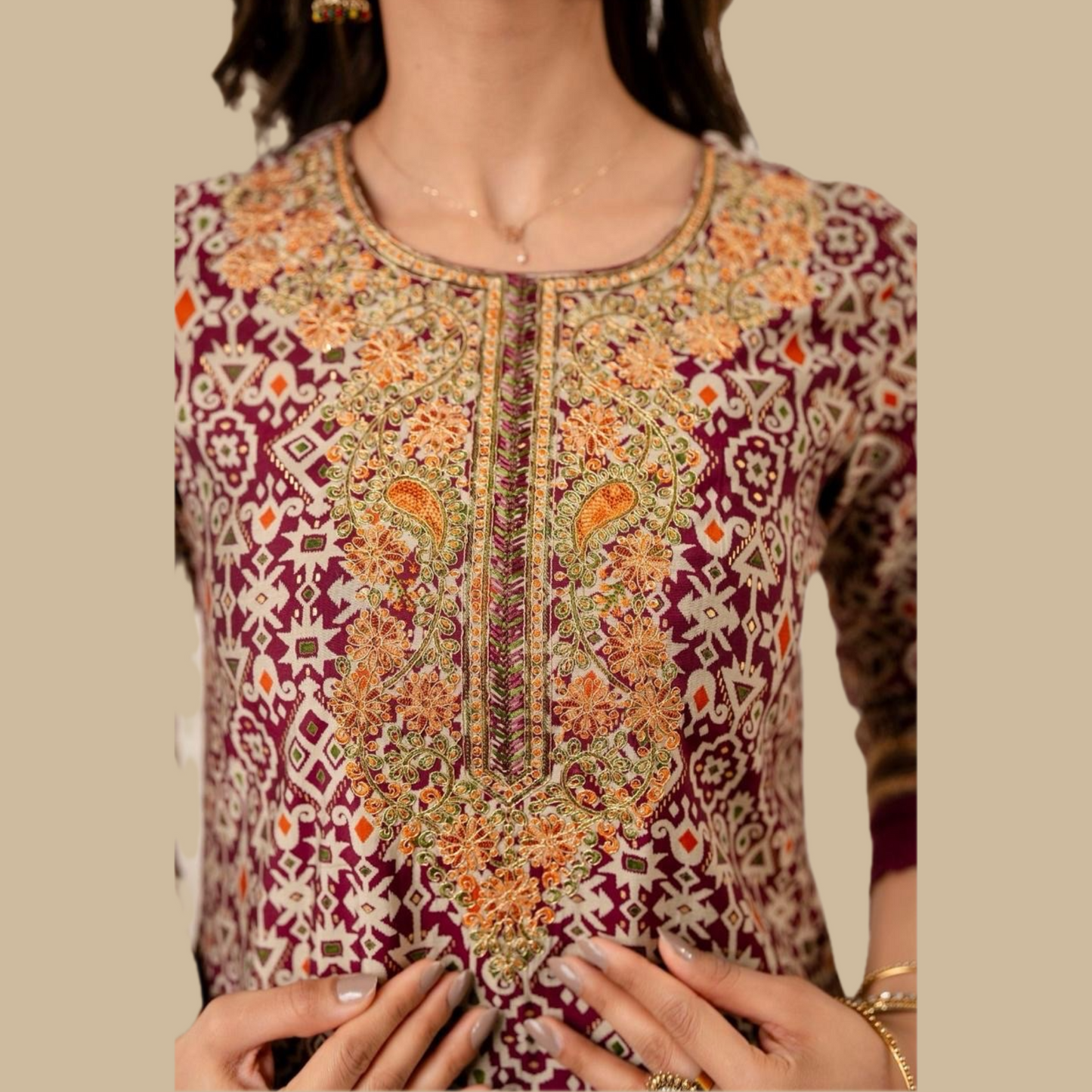Patola Silk Suit with Zari Work- Maroon