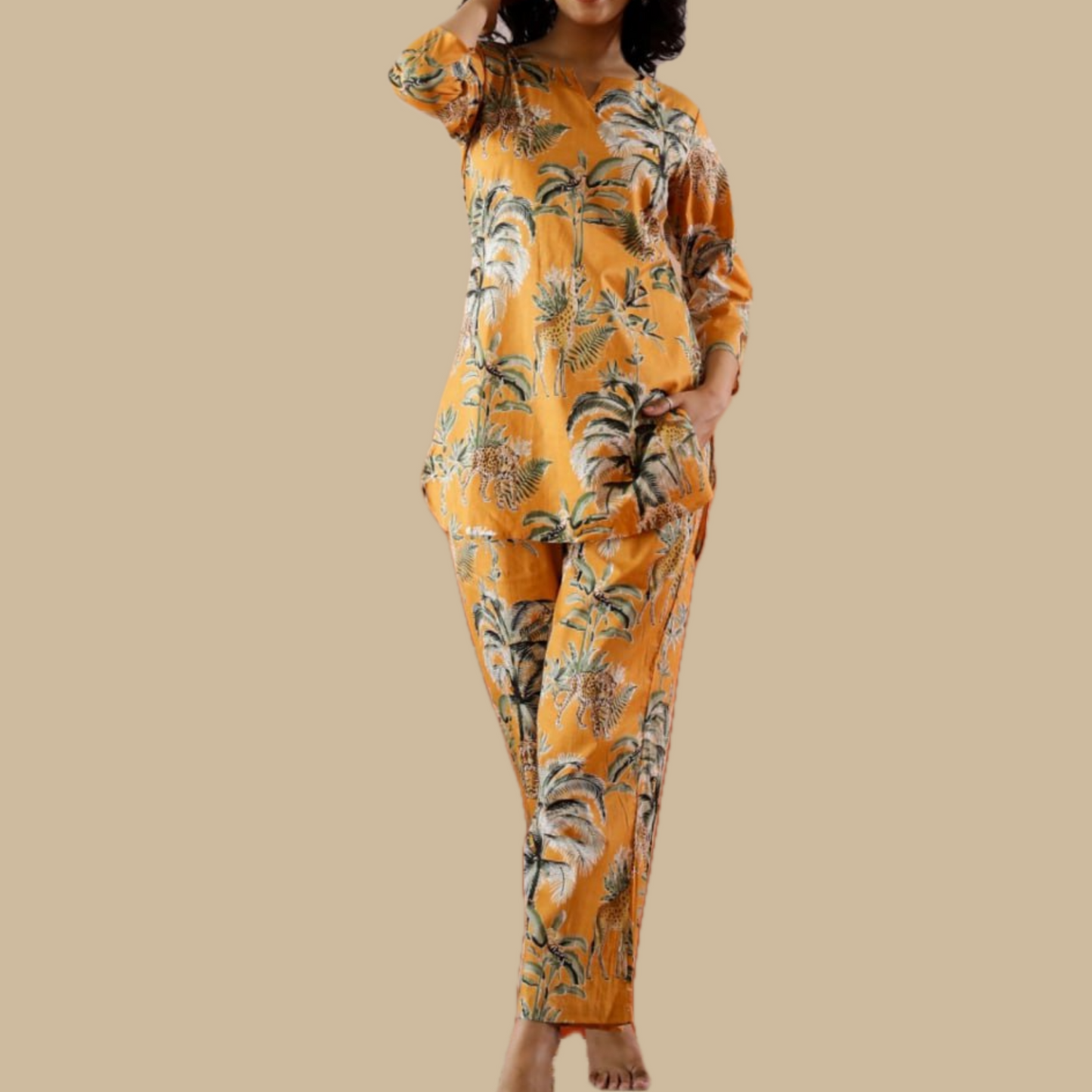 Cotton Rayon Blend Coord Set in Orange
