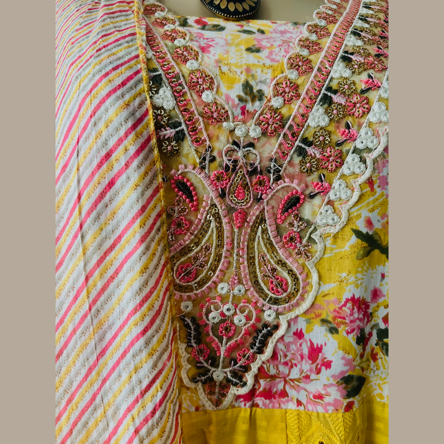Vibrant Yellow Anarkali 3-Piece Suit with Intricate Embroidery