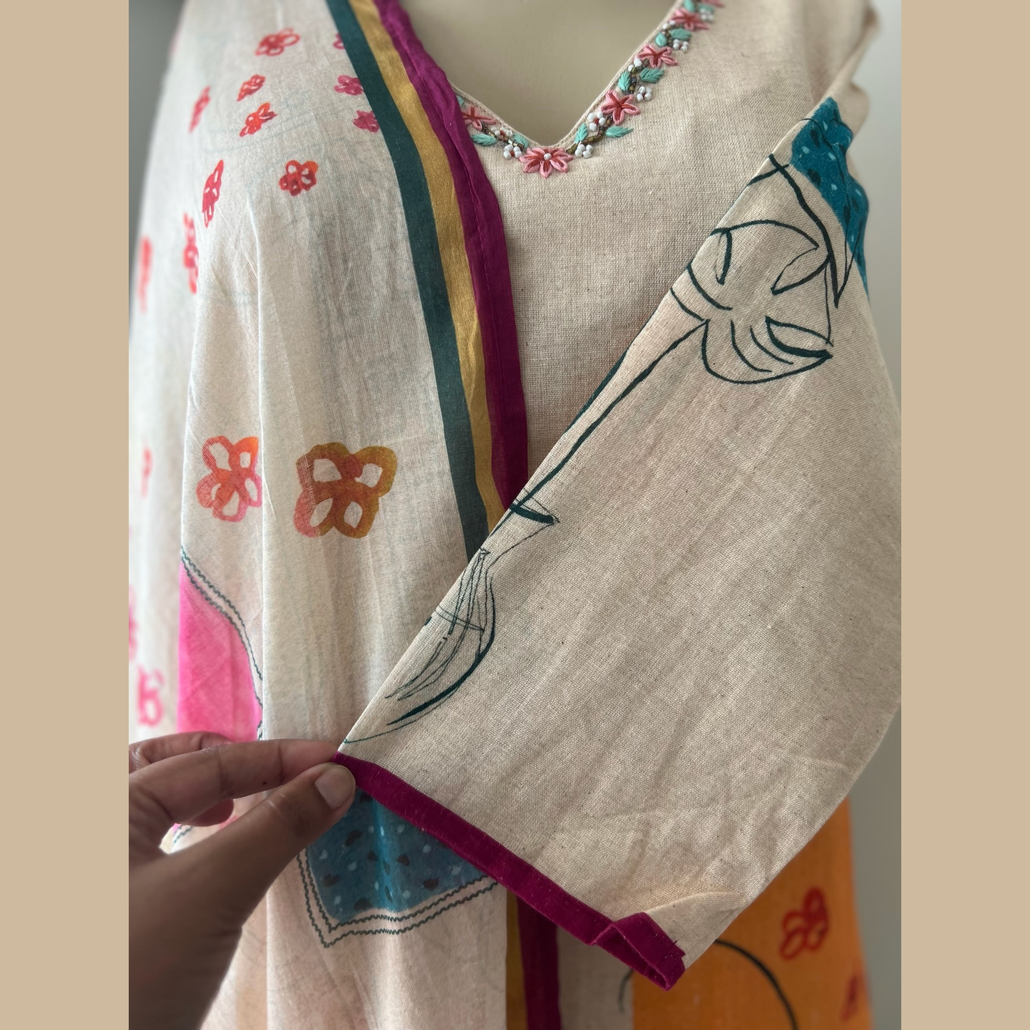 Khadi Cotton Painted 3-Piece Suit in an Array of Colors