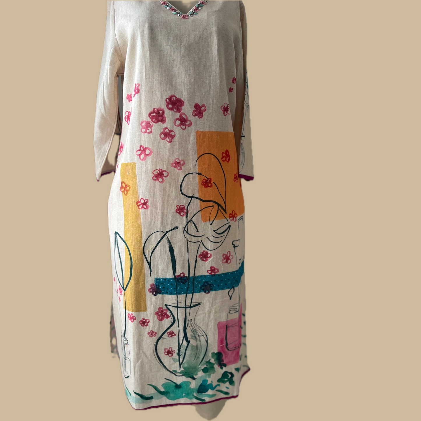Khadi Cotton Painted 3-Piece Suit in an Array of Colors