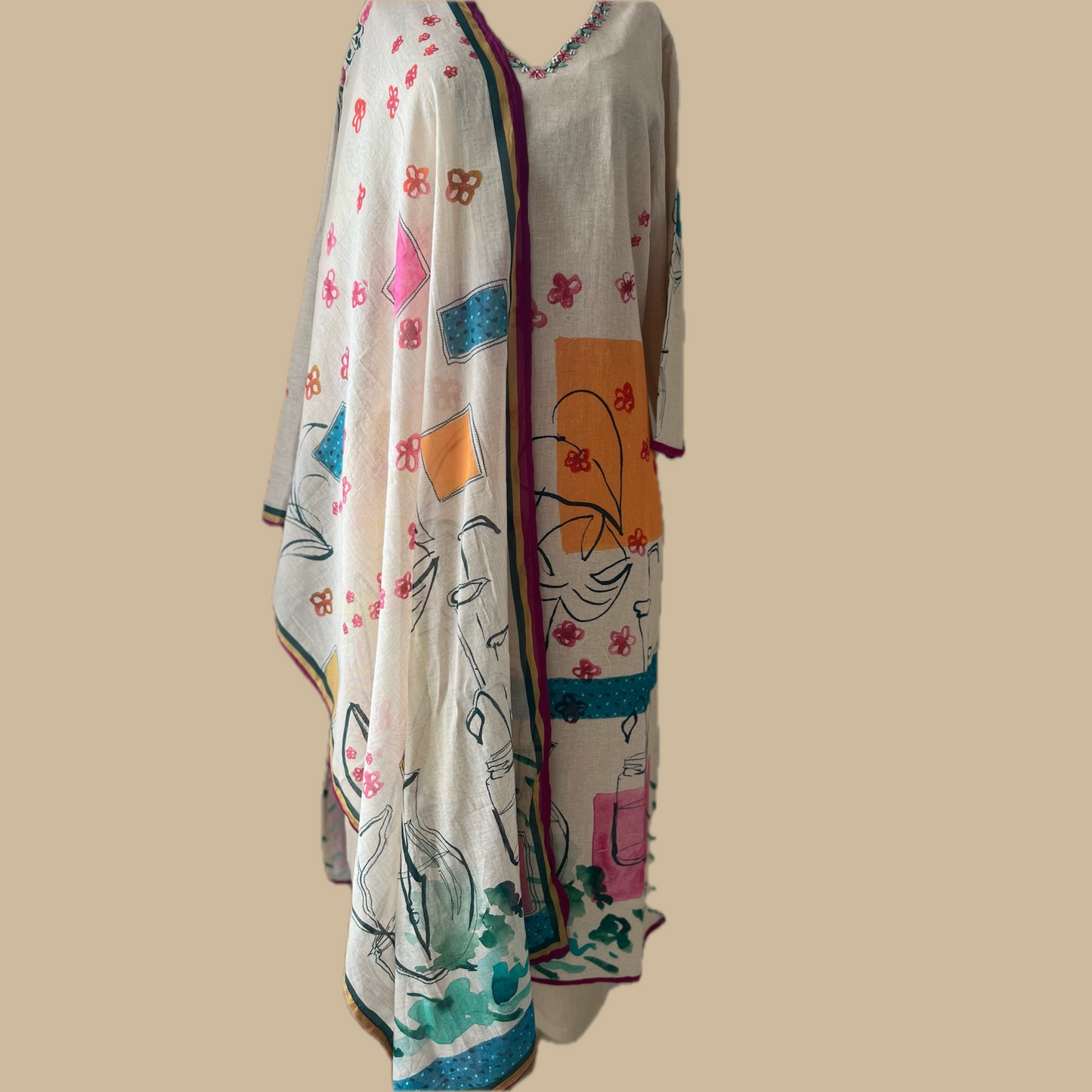 Khadi Cotton Painted 3-Piece Suit in an Array of Colors