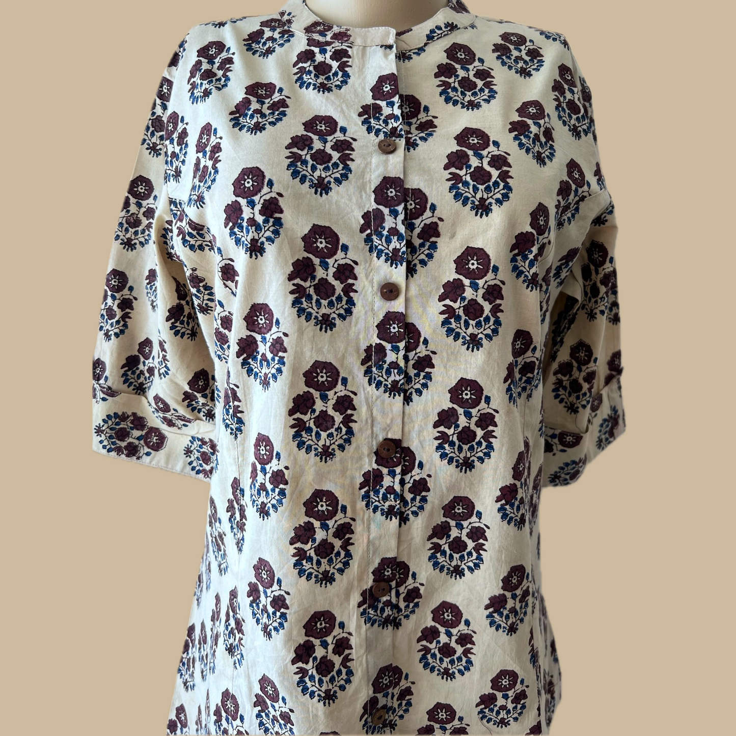Cotton Floral Tunic in Beige