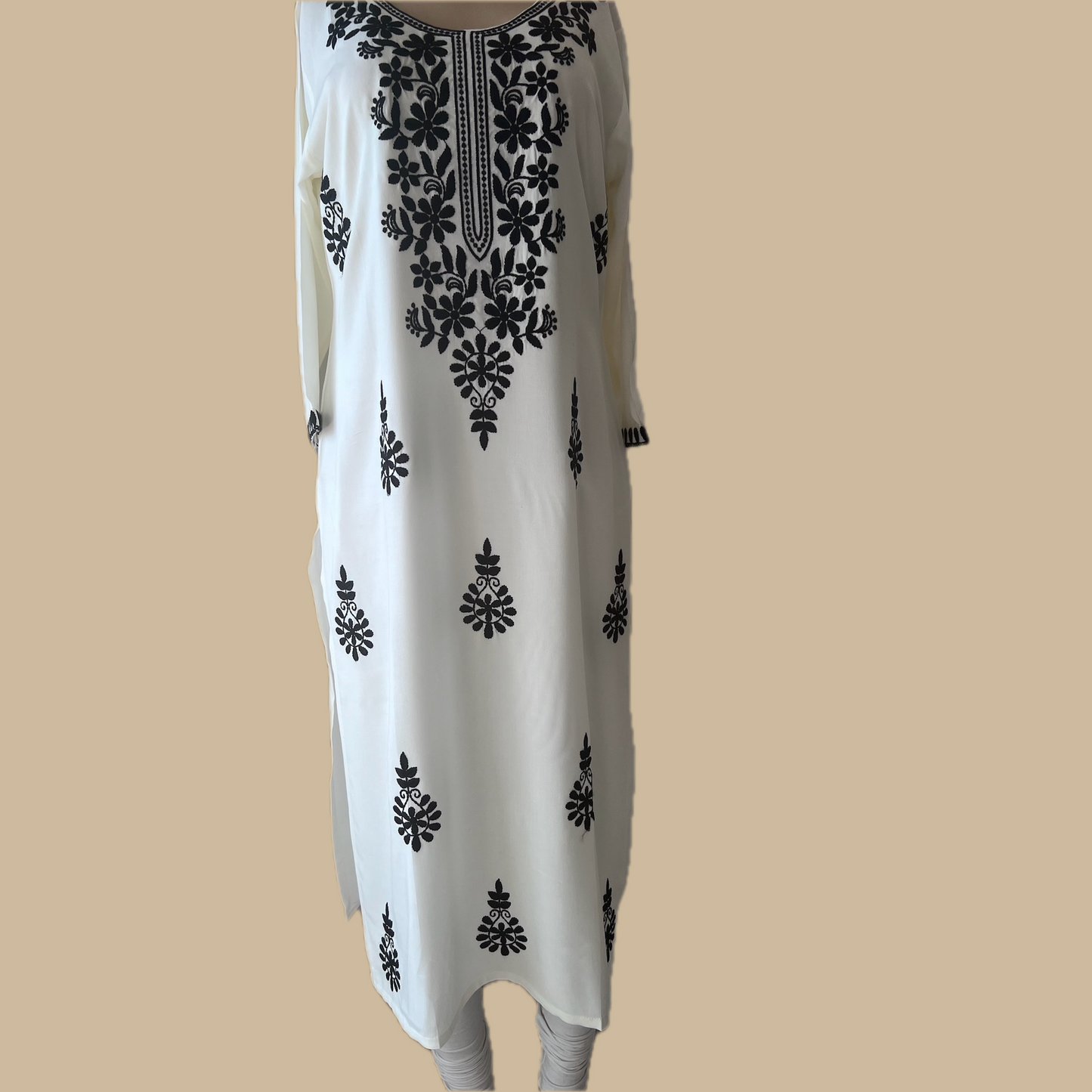 Premium Rayon Chikankari Kurti in White with Contrast Hand Thread Embroidery