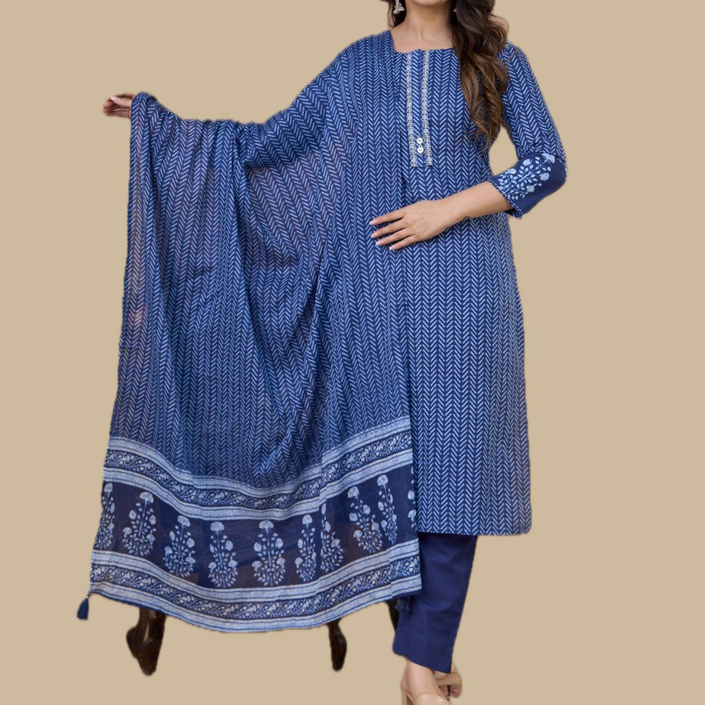 Elegant Pure Cotton 3-Piece Suit in Indigo