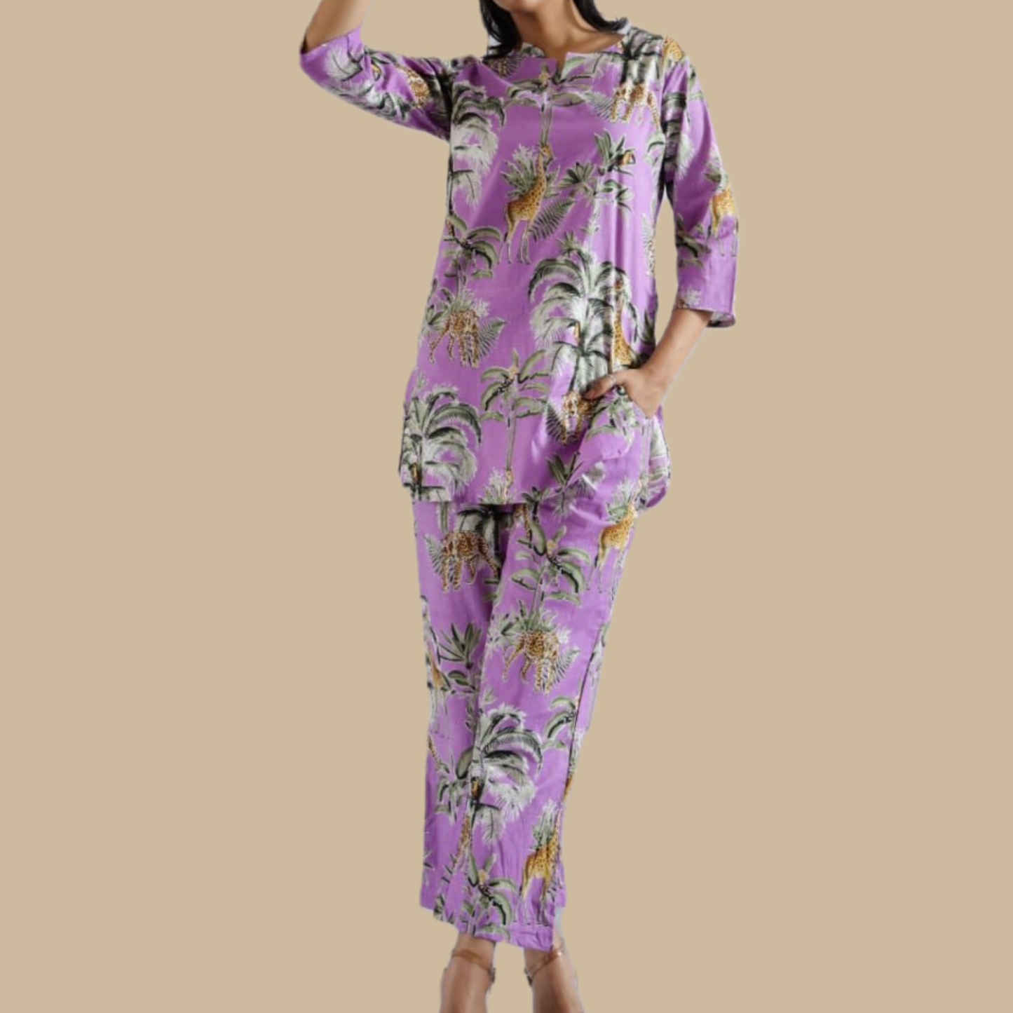 Cotton Rayon Blend Coord Set in Purple