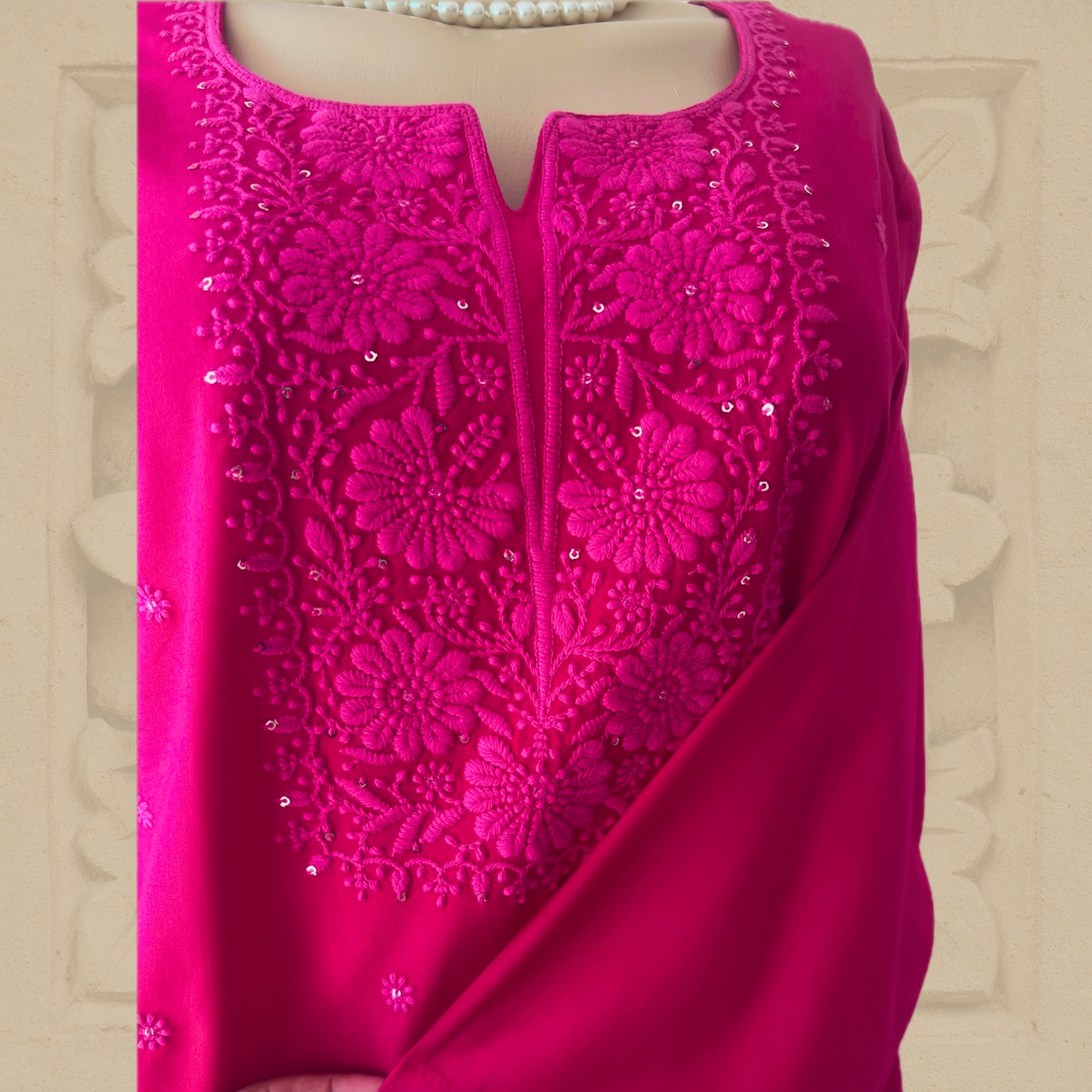 Premium Rayon Hand Embroidered Chikankari Tunic with Minimal Sequin Work in Pink