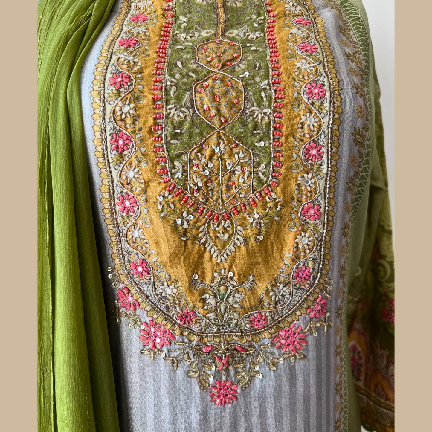 Chinon Silk 3-Piece Indian Suit with Sequins Dupatta
