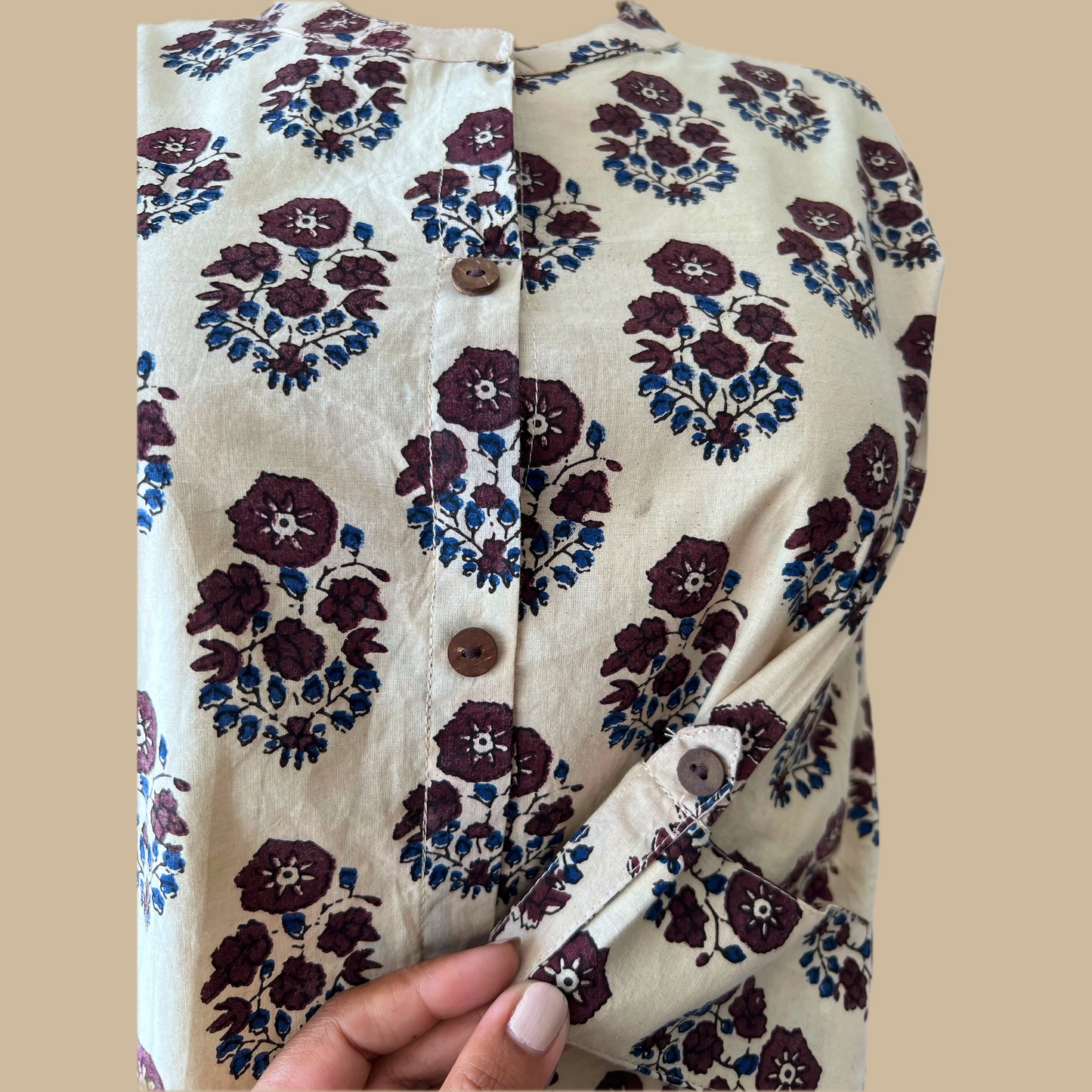 Cotton Floral Tunic in Beige