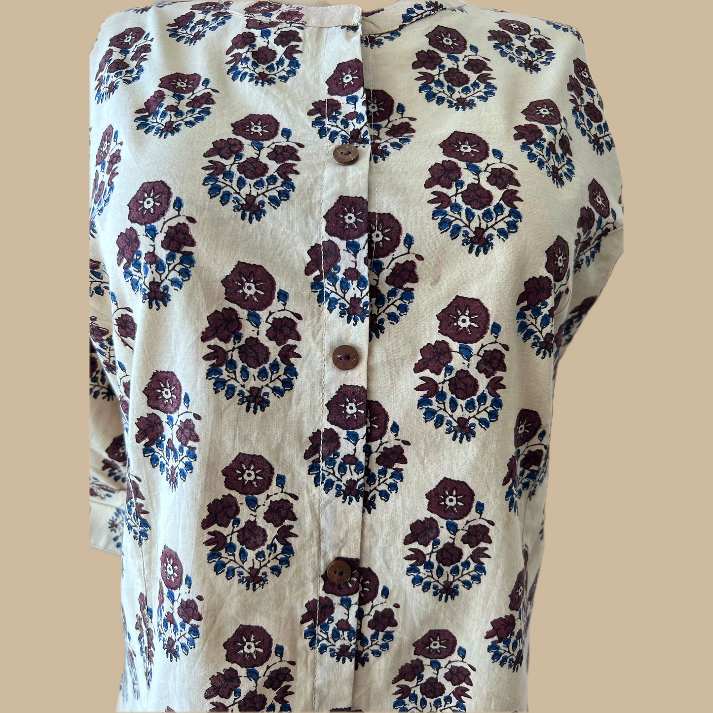 Cotton Floral Tunic in Beige