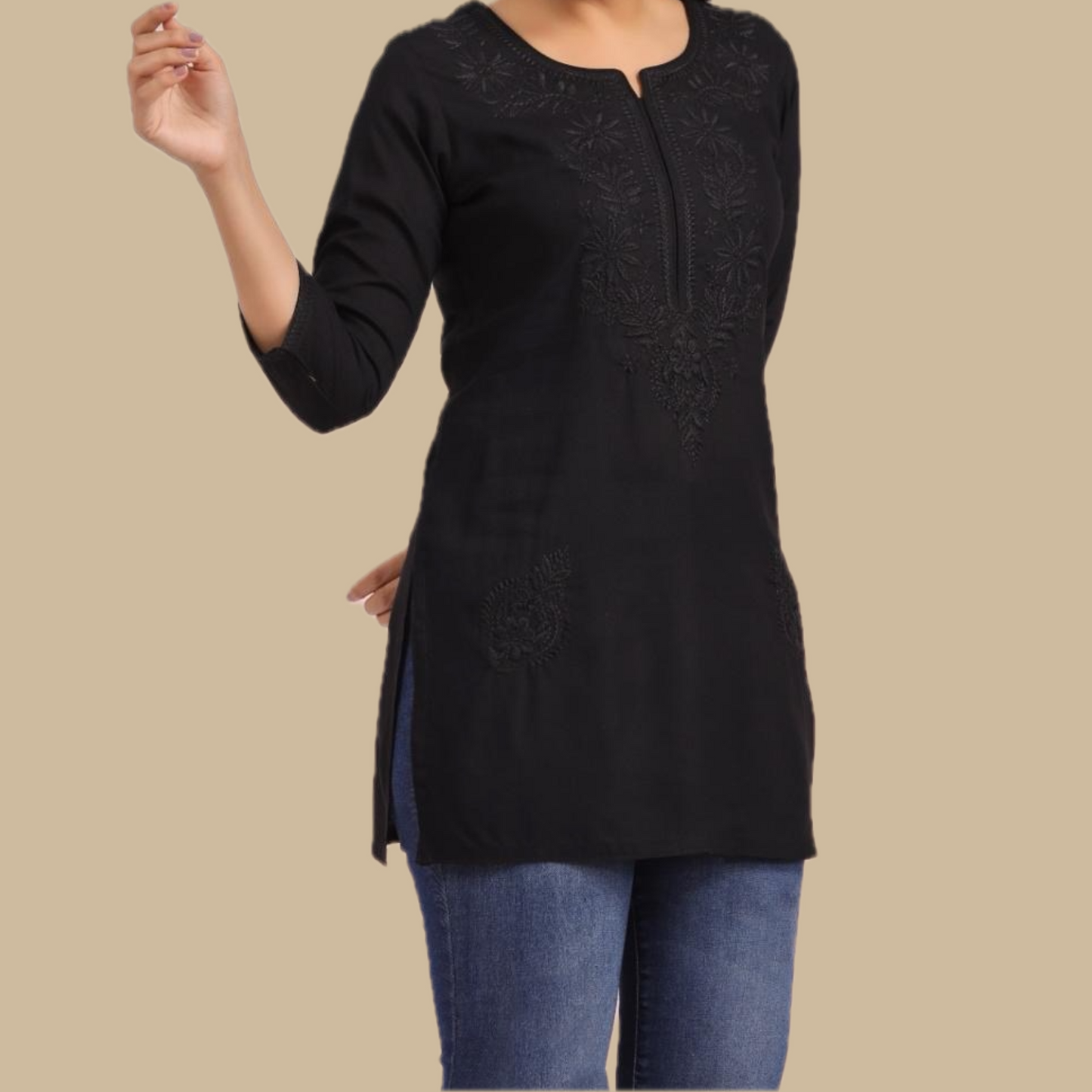 Rayon Chikankari Tunic in Black
