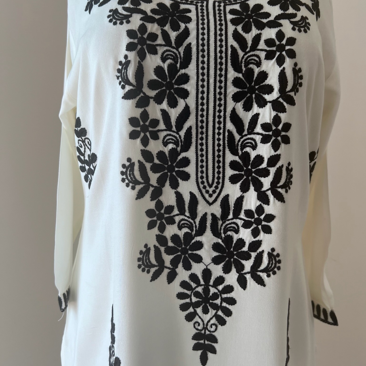 Premium Rayon Chikankari Kurti in White with Contrast Hand Thread Embroidery