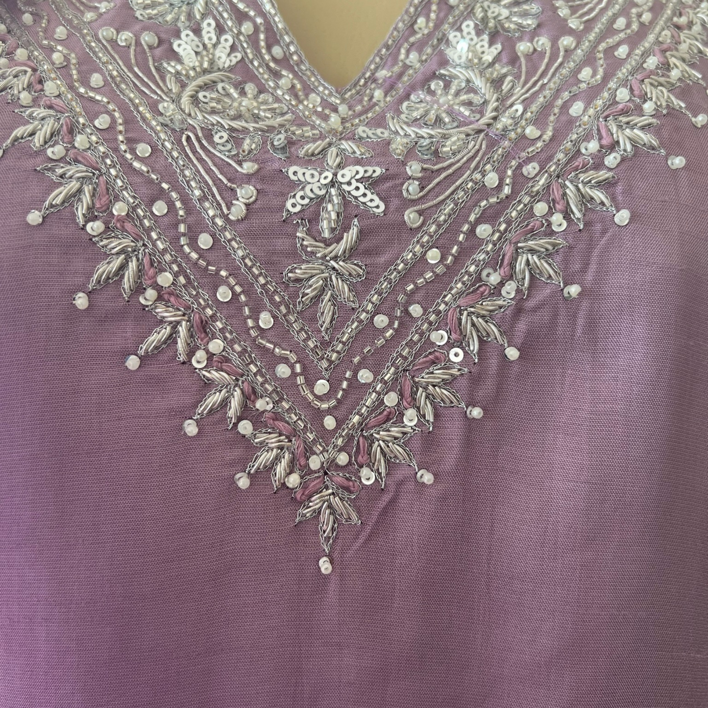Chinon Silk 3-Piece Suit in Lilac with Silver Embellishments and Silver Weaved Dupatta - Festive Wear