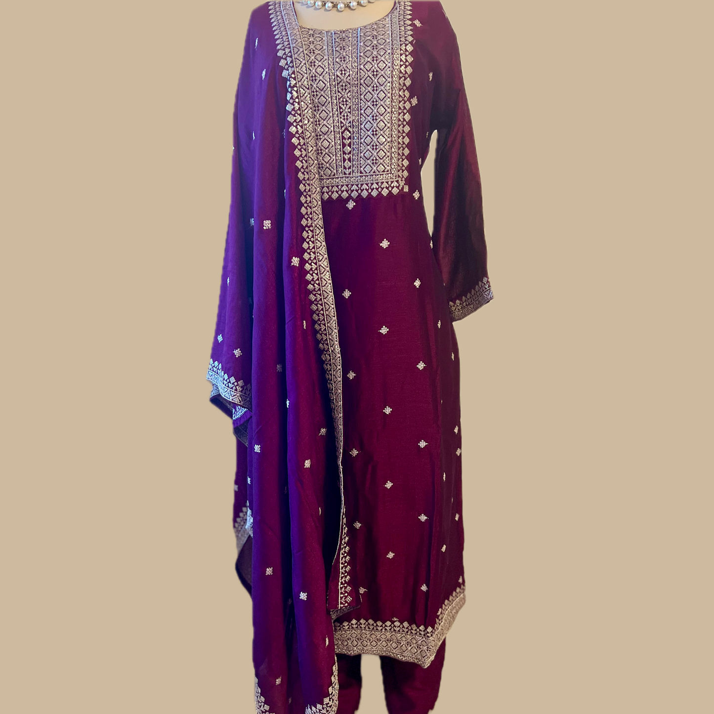Rayon and Silk Blend 3-Piece Suit in Purple