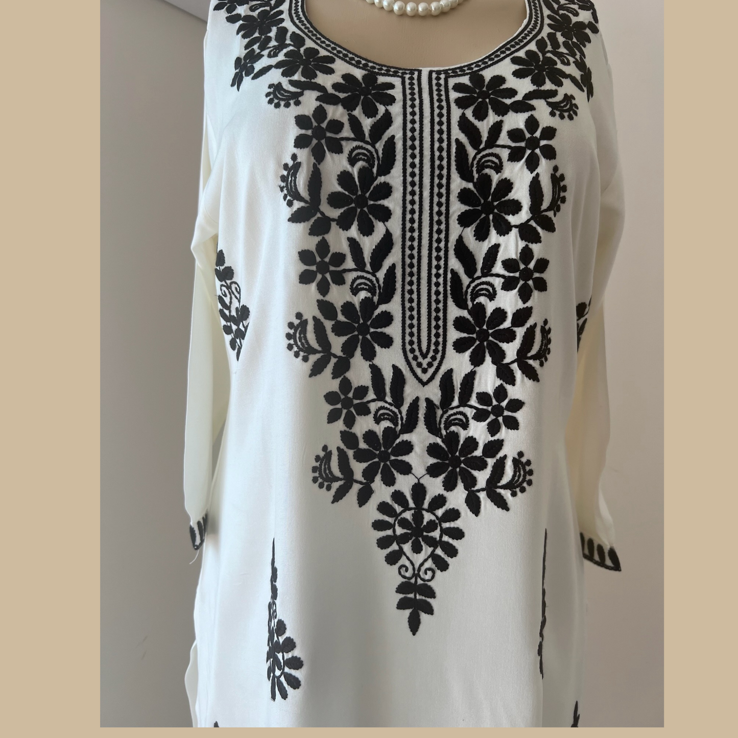Premium Rayon Chikankari Kurti in White with Contrast Hand Thread Embroidery