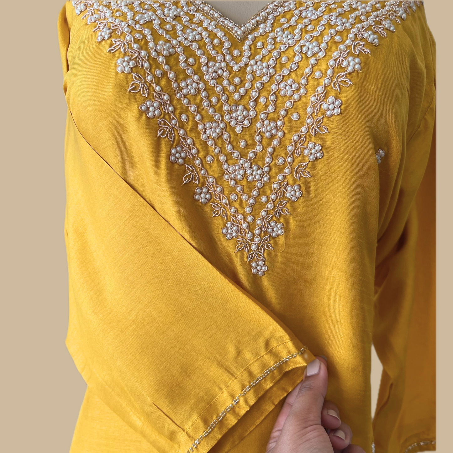 Chinon Silk Dabka Work 3 Piece Suit in Yellow