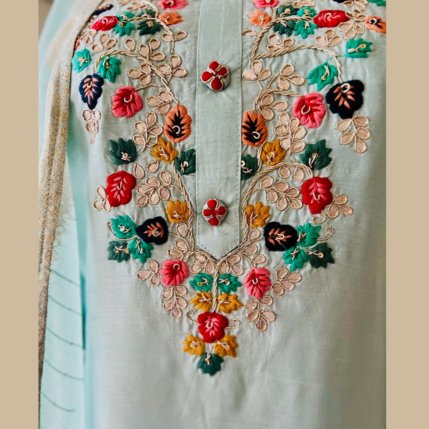 Elegant Silk Blend 3-Piece Suit in Ice Blue with Brocade Dupatta