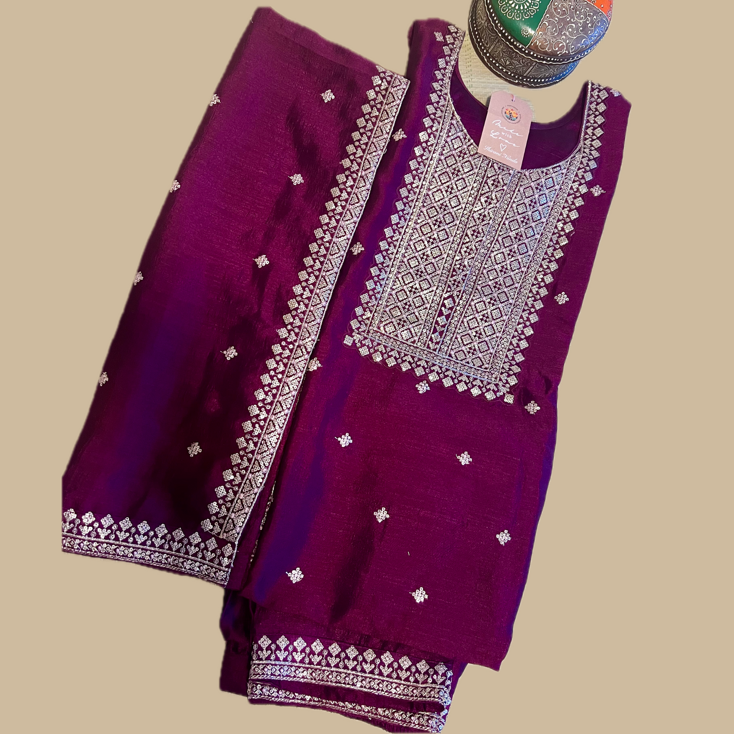 Rayon and Silk Blend 3-Piece Suit in Purple