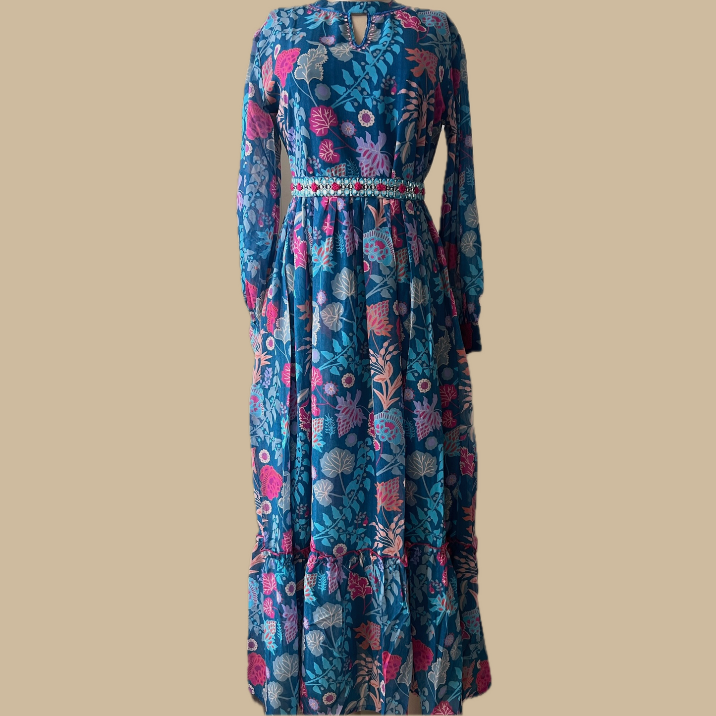 Georgette Boho Dress in Blue Floral Print