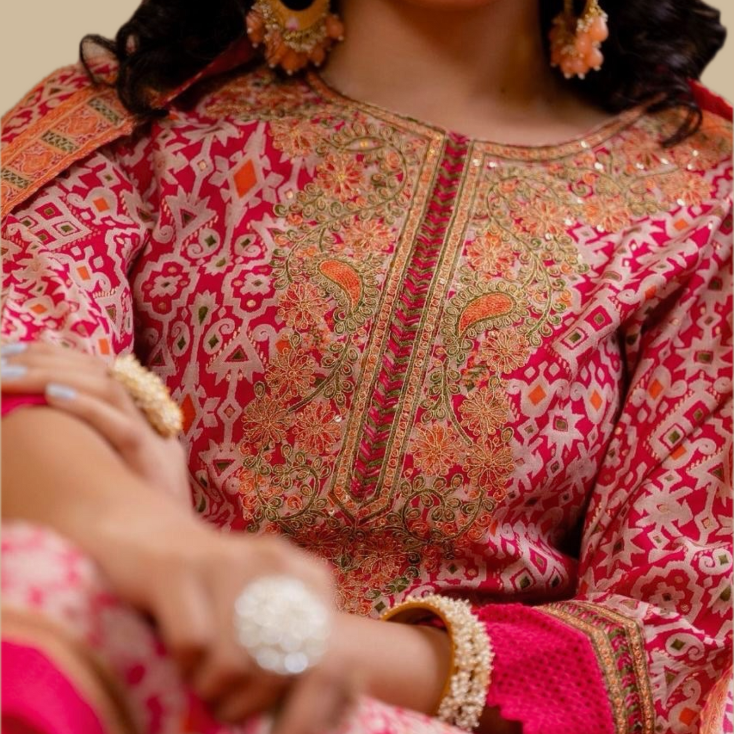 Patola Silk Suit with Zari Work- Red