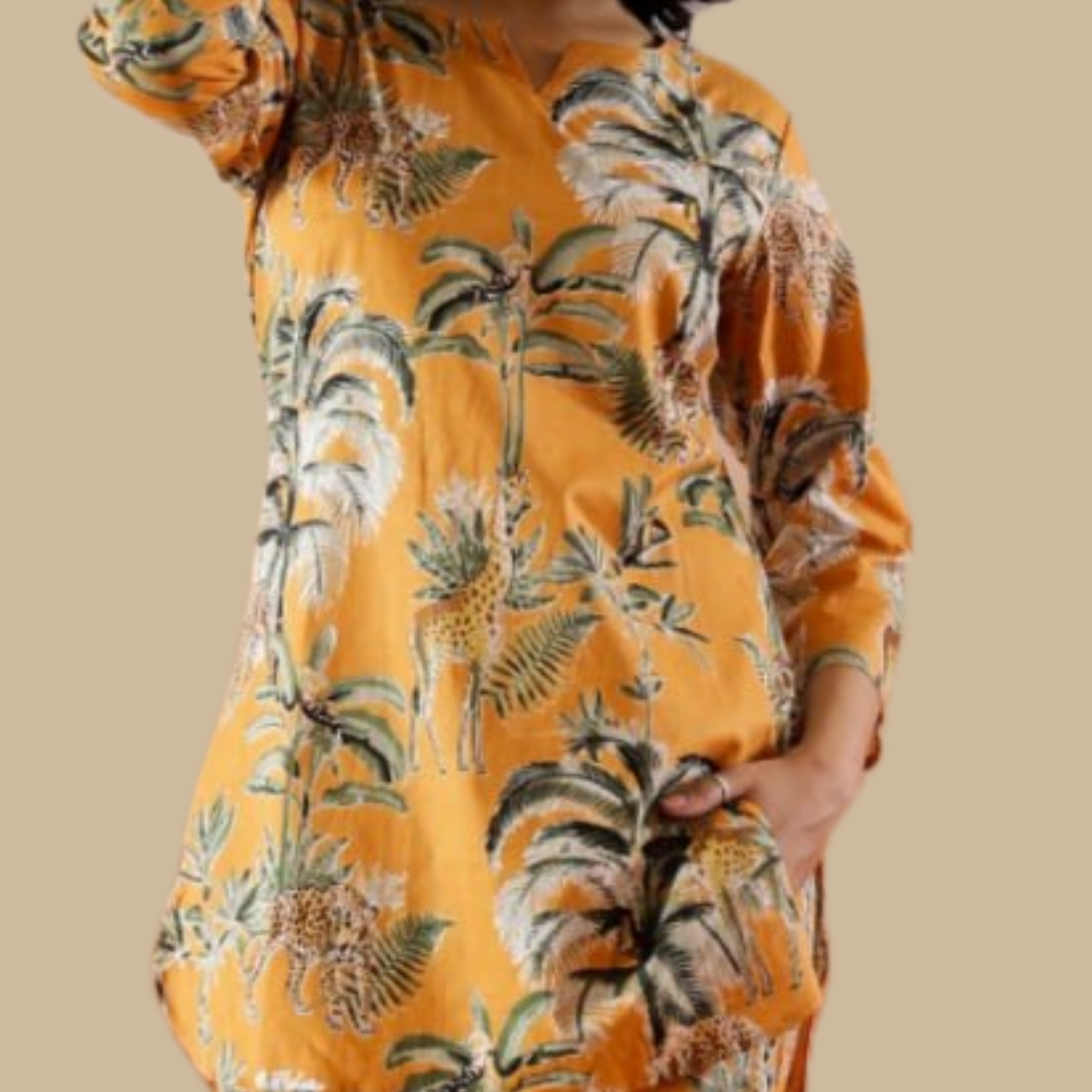 Cotton Rayon Blend Coord Set in Orange