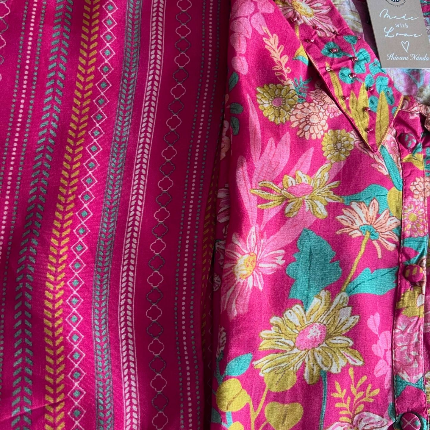 Floral Digital Printed Pink Buttoned Coord Set with Embroidered Sleeves and Printed Pants