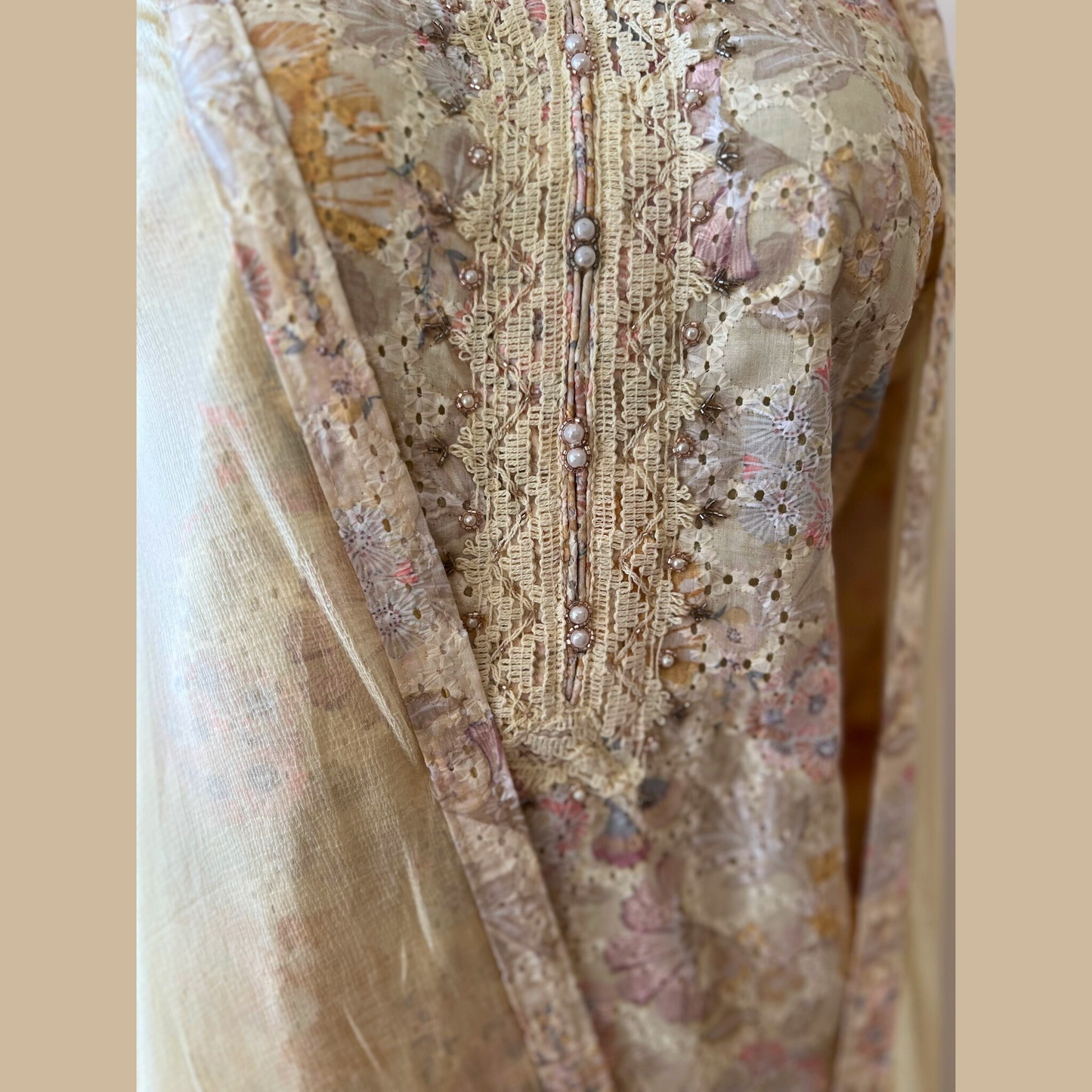 Cotton 3-Piece Suit in Lemon Yellow with Intricate Lace Work