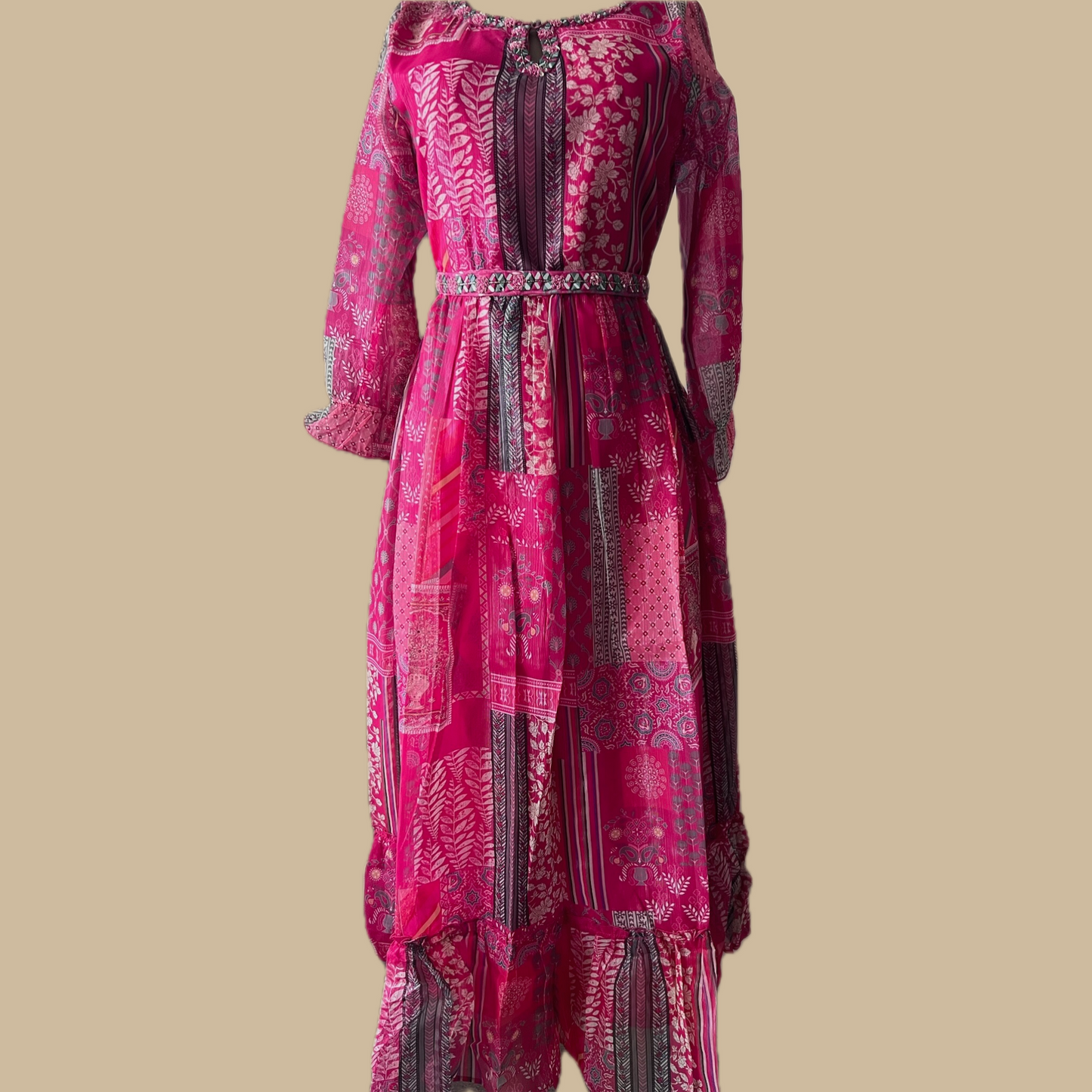 Georgette Boho Dress in Pink Floral Print