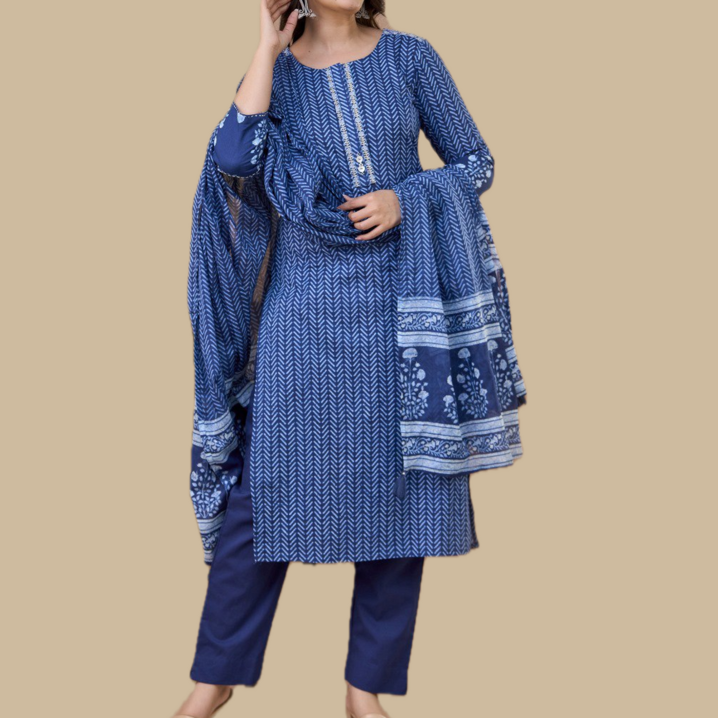 Elegant Pure Cotton 3-Piece Suit in Indigo