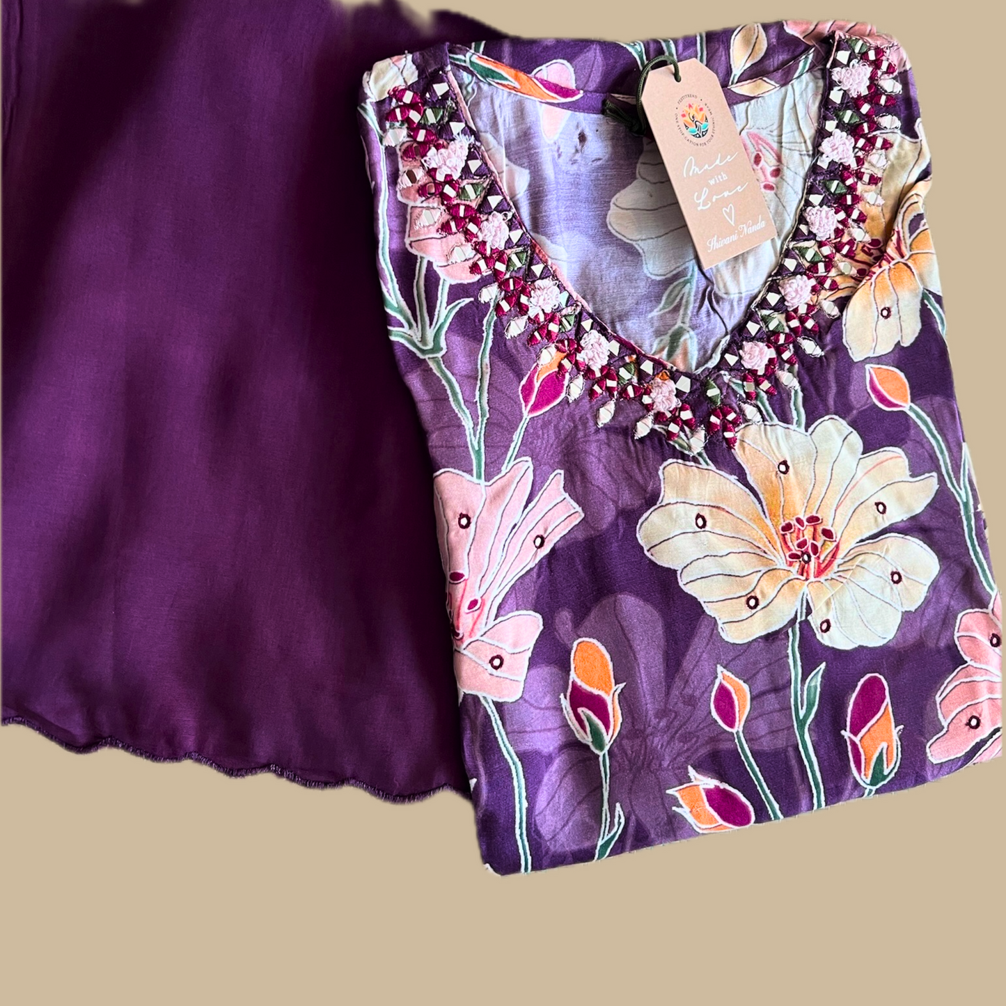 Purple Floral Coord Set with Palazzo Pants