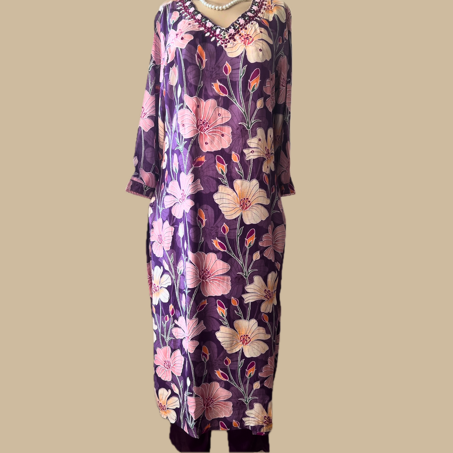 Purple Floral Coord Set with Palazzo Pants