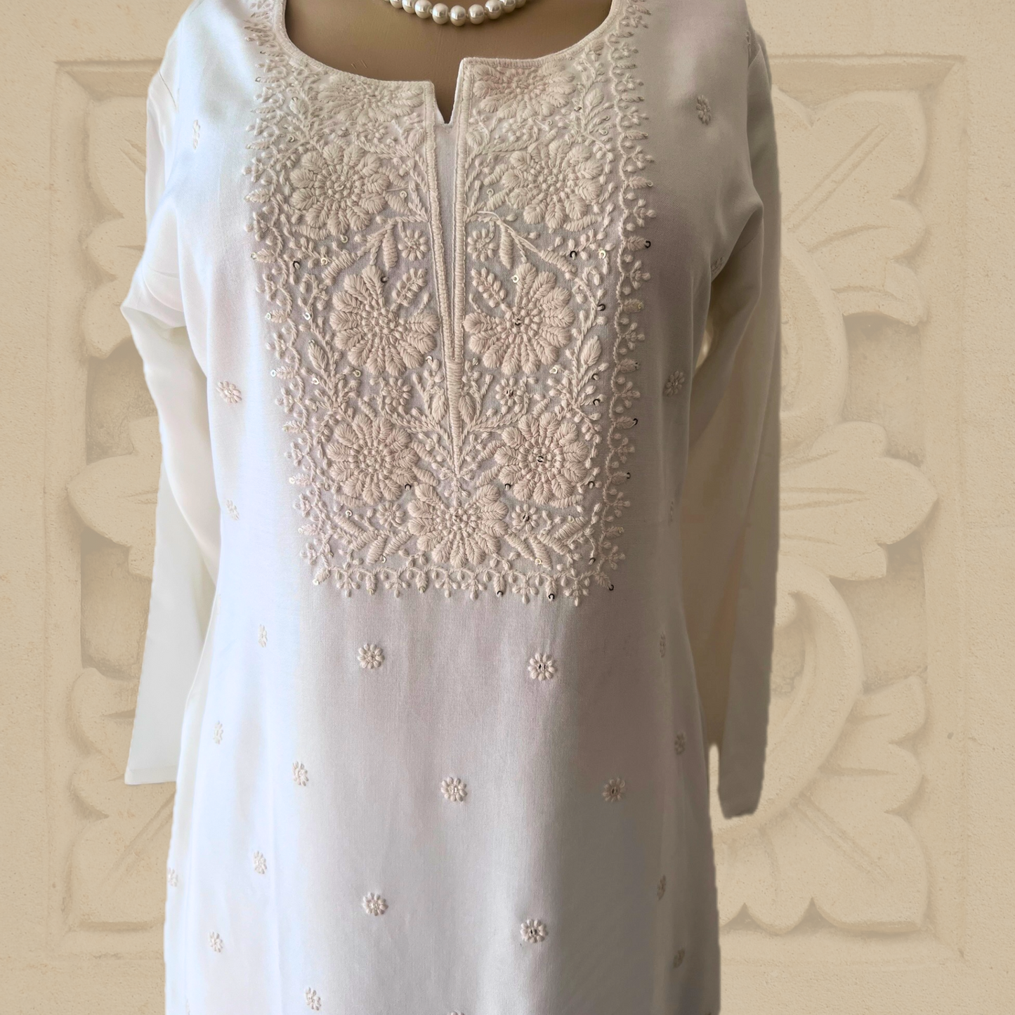 Rayon Minimalist Chikankari Tunic in Off White