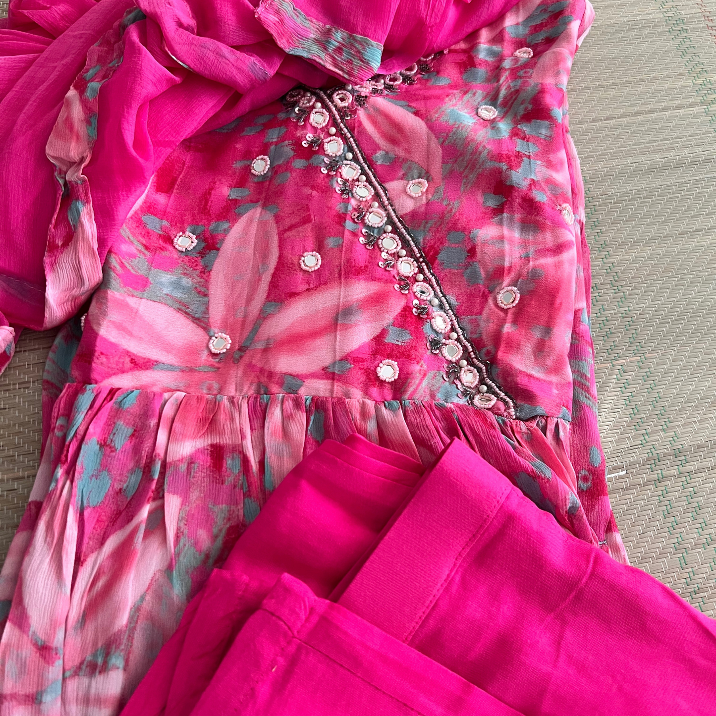 Pink Georgette 3-Piece Nyra Cut Set with High Slit