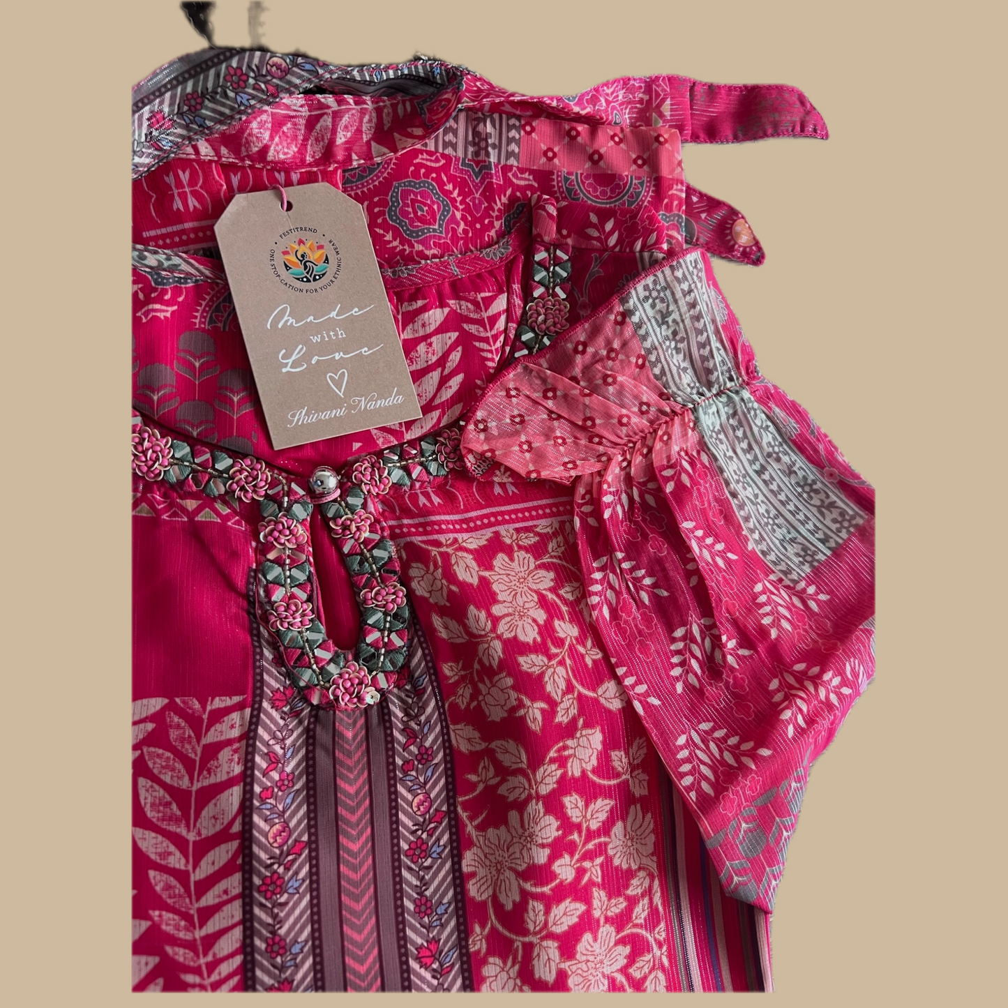 Georgette Boho Dress in Pink Floral Print