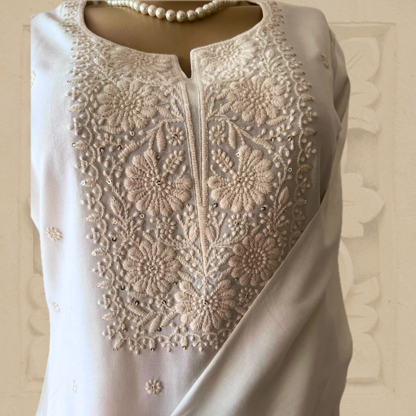 Rayon Minimalist Chikankari Tunic in Off White
