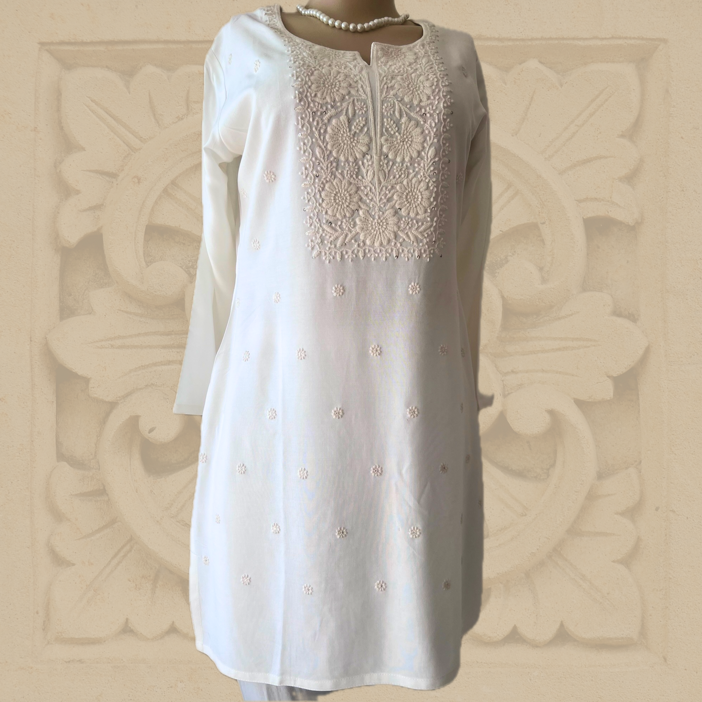 Rayon Minimalist Chikankari Tunic in Off White