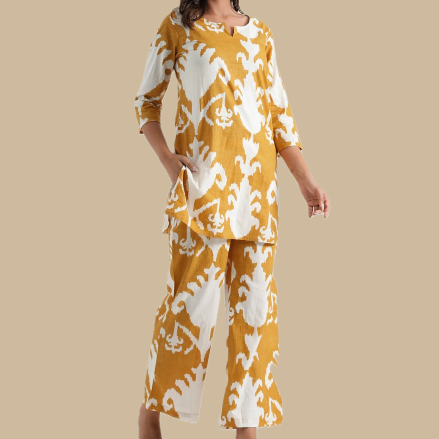 Cotton Rayon Blend Coord Set in Mustard