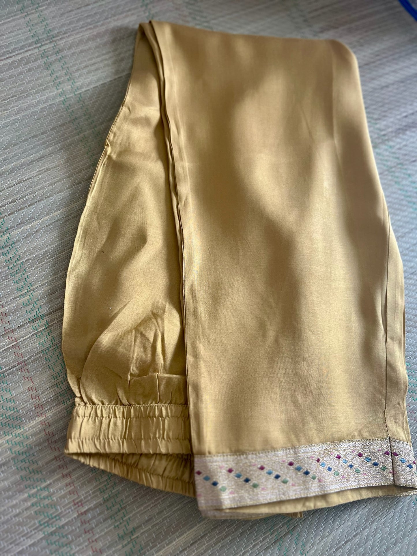 Golden Yellow Organza Tissue 3-Piece Festive Wear Suit with Intricate Self-Weave and Banarasi Border