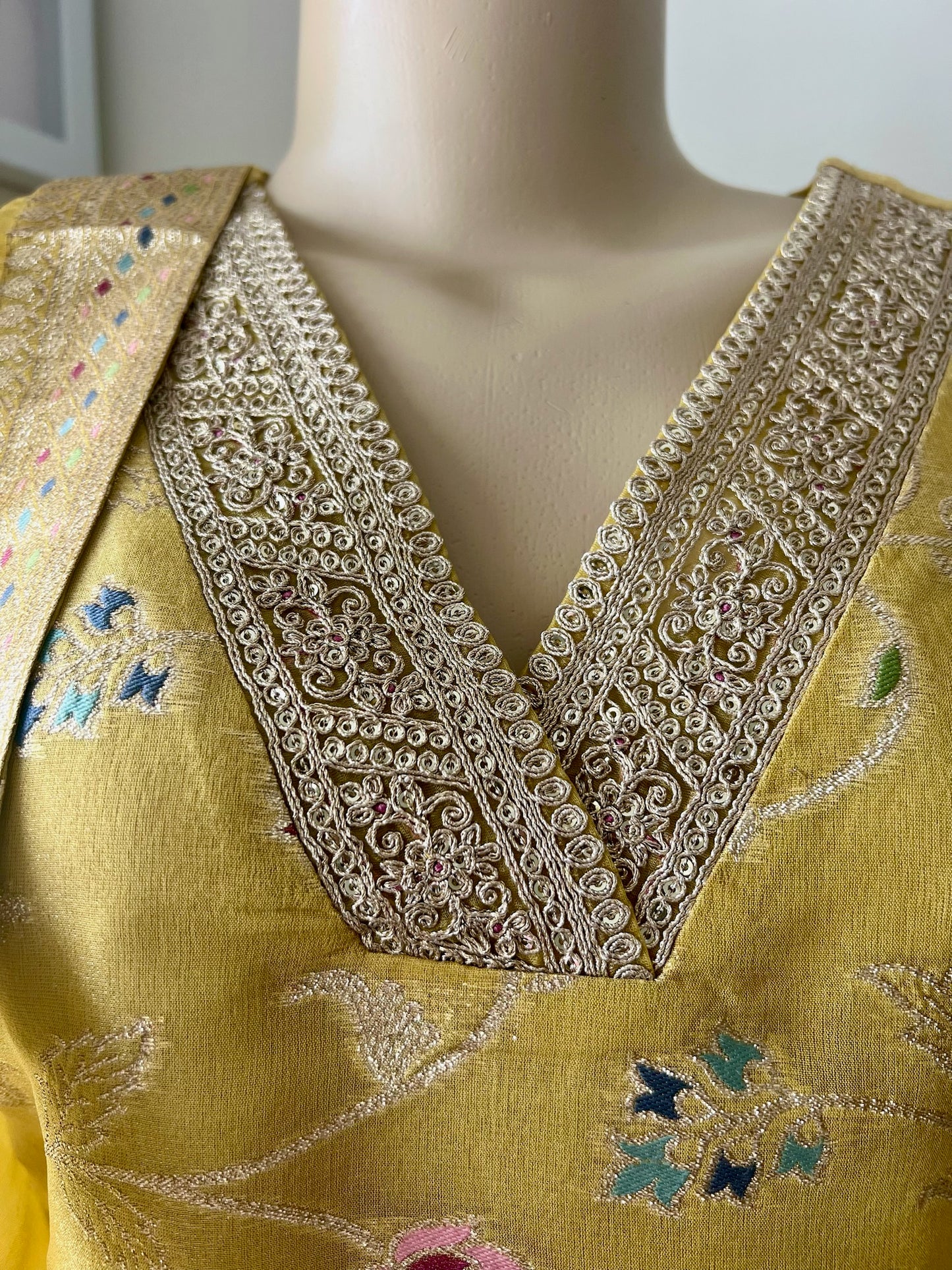 Golden Yellow Organza Tissue 3-Piece Festive Wear Suit with Intricate Self-Weave and Banarasi Border